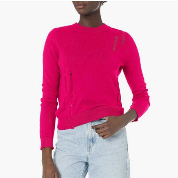 Hudson Sweater Women's Large Blue Distressed Twist Back Cotton-Cashmere Blend LS - Picture 15 of 15